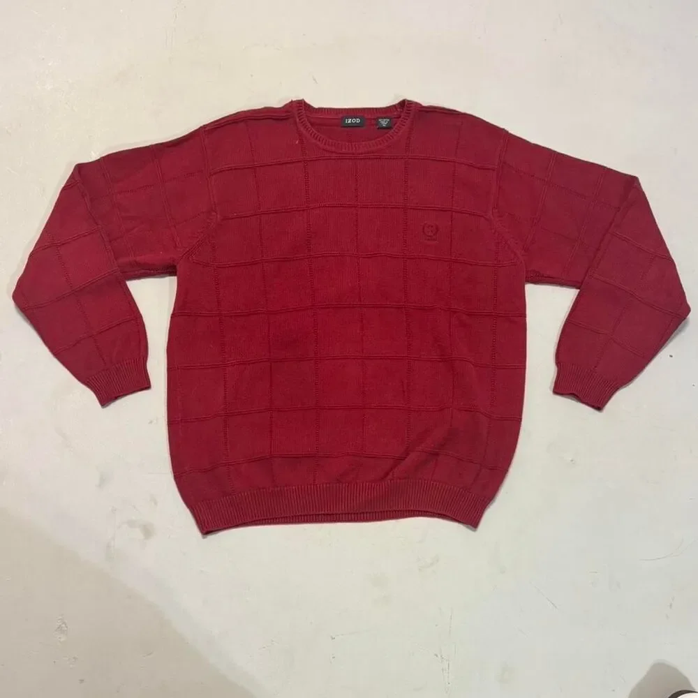 Izod Men's Red and Burgundy Jumper